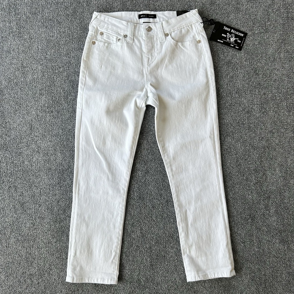 True Religion Jeans Women 28 White Halle Mid Rise Capri Roll Stretch Denim 28x24